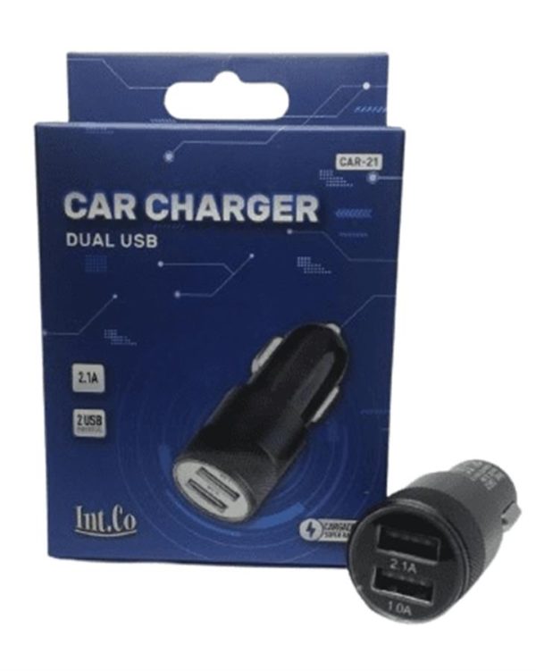 CARGADOR AUTO 12V A USBx2 1A/2.1A INTCO (CAR-21)