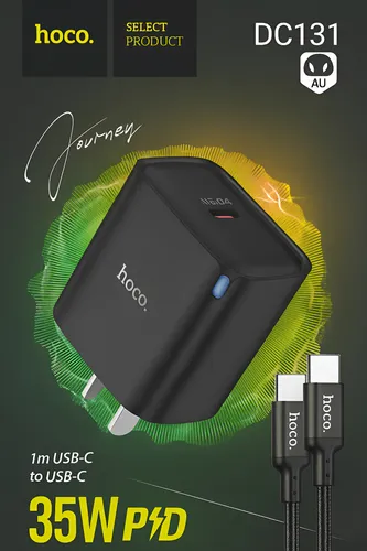 Cargador de celular Iphone HOCO DC131  35W + CABLE TIPO C a C Ultra carga rápida