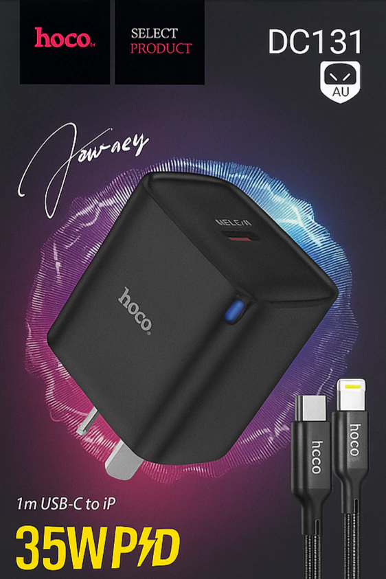 Cargador de celular Iphone HOCO DC131  35W + CABLE TIPO C a Lightning Ultra carga rápida (copia)